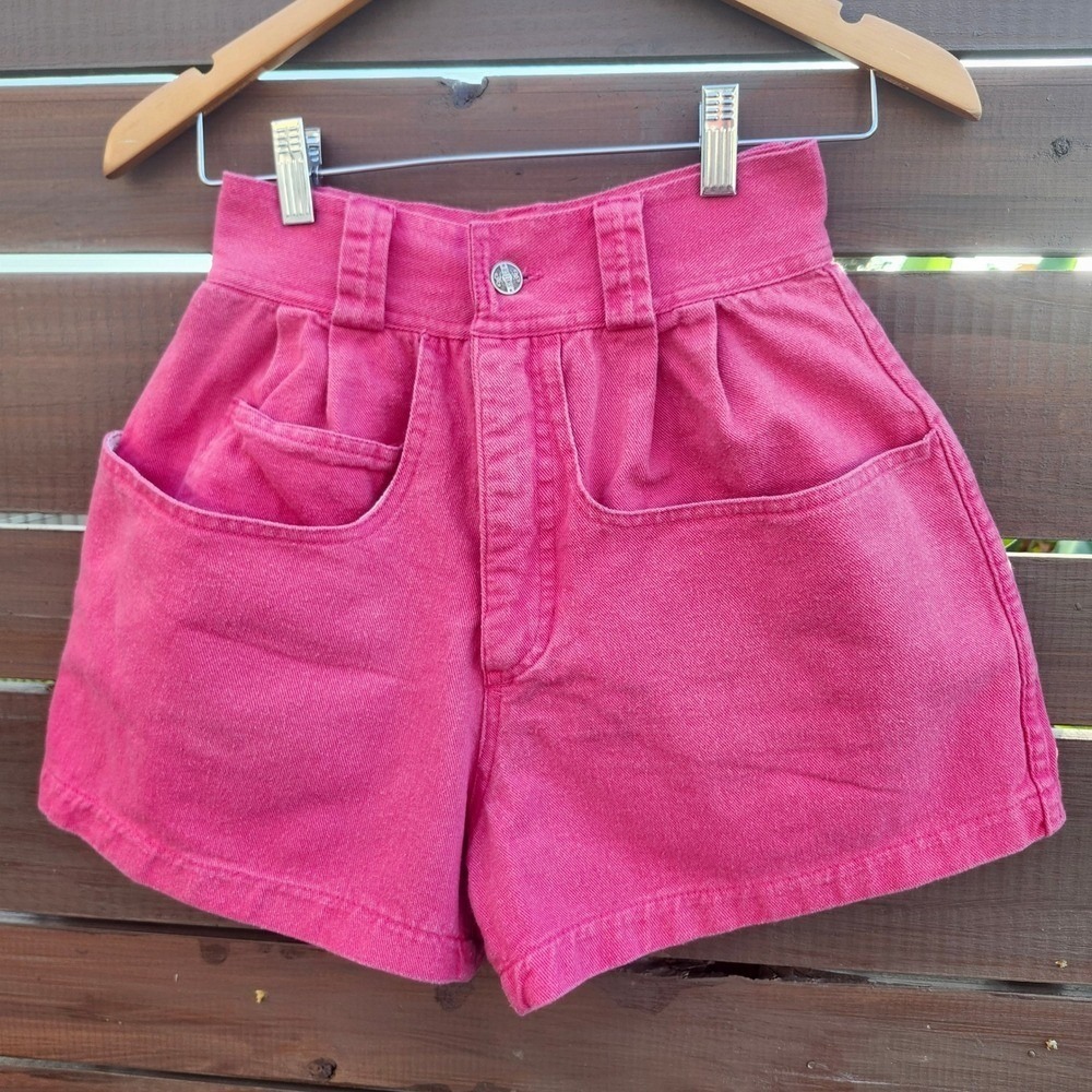 Vintage 90s Switch USA Hot Pink Denim Shorts High Rise Maximalism Dopamine Sz 9